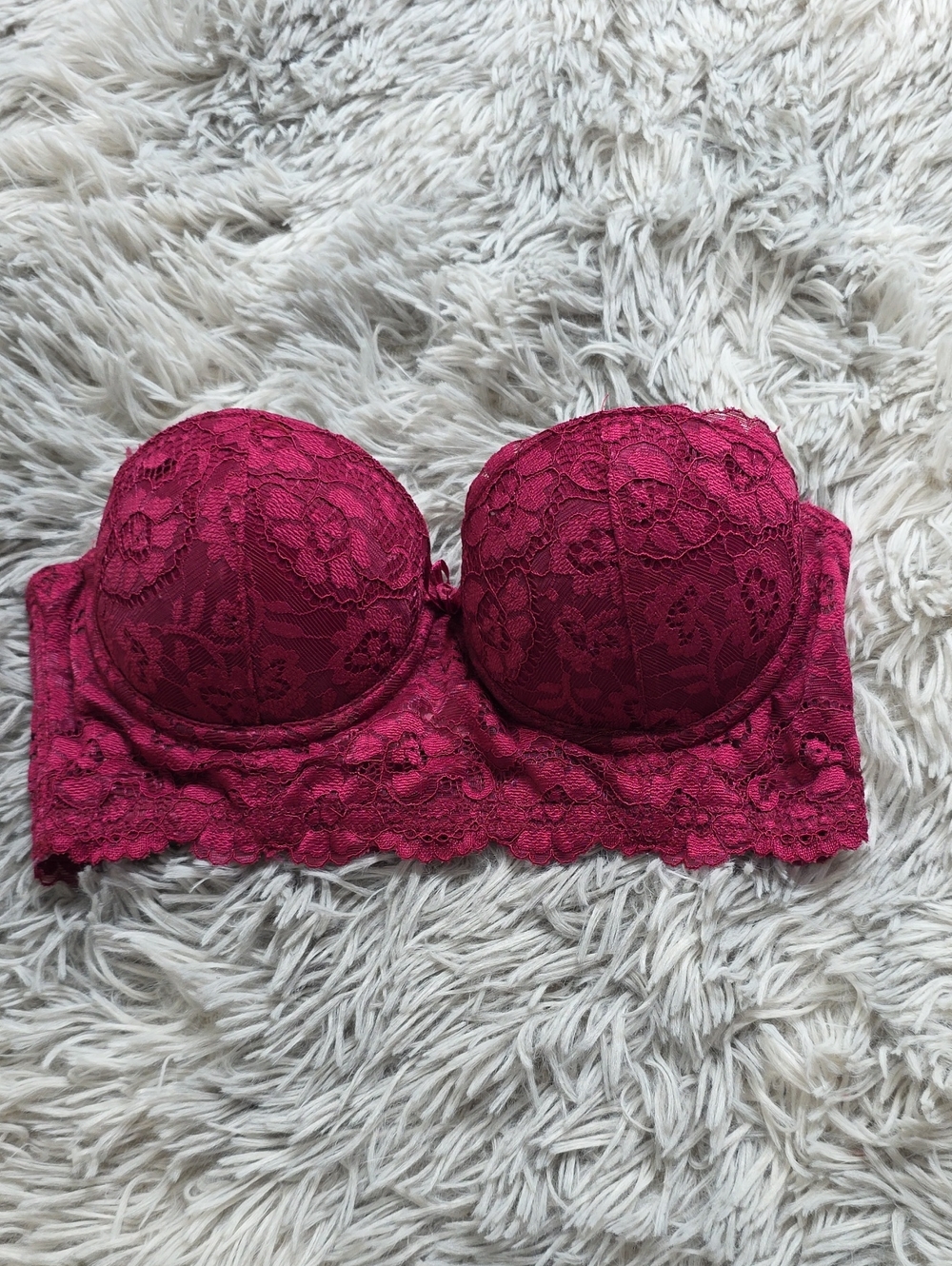 Lace Longline Bandeau Bra in Raspberry